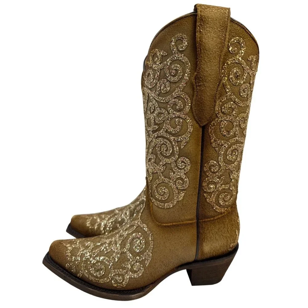 CORRAL Youth‎ Embroidery & Tan Overlay Studs Boots T0135 Size 2.5